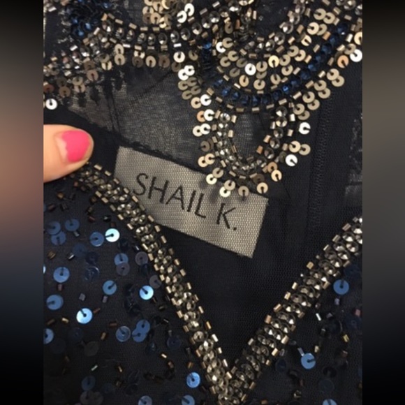 Navy Blue Sequin Shail K Prom Dress / Evening Dress - Picture 2 of 4